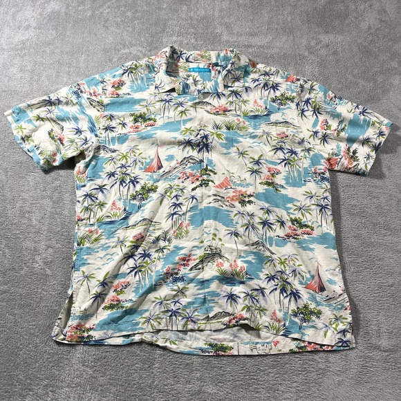 Tori Richard Hawaiian Tropical Boat Island Palm Trees 2XL  Silk ‎ Beach Summer - Picture 1 of 12